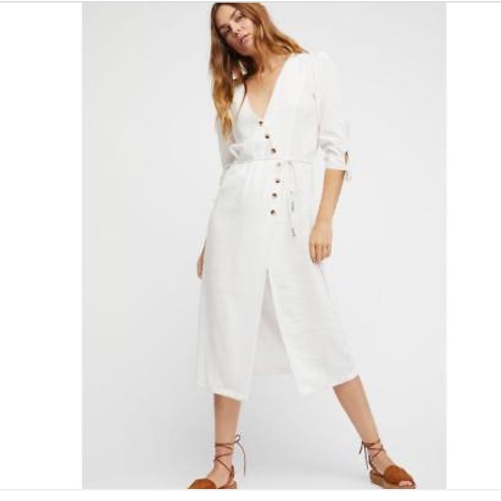 Free people ivory linen midi dress